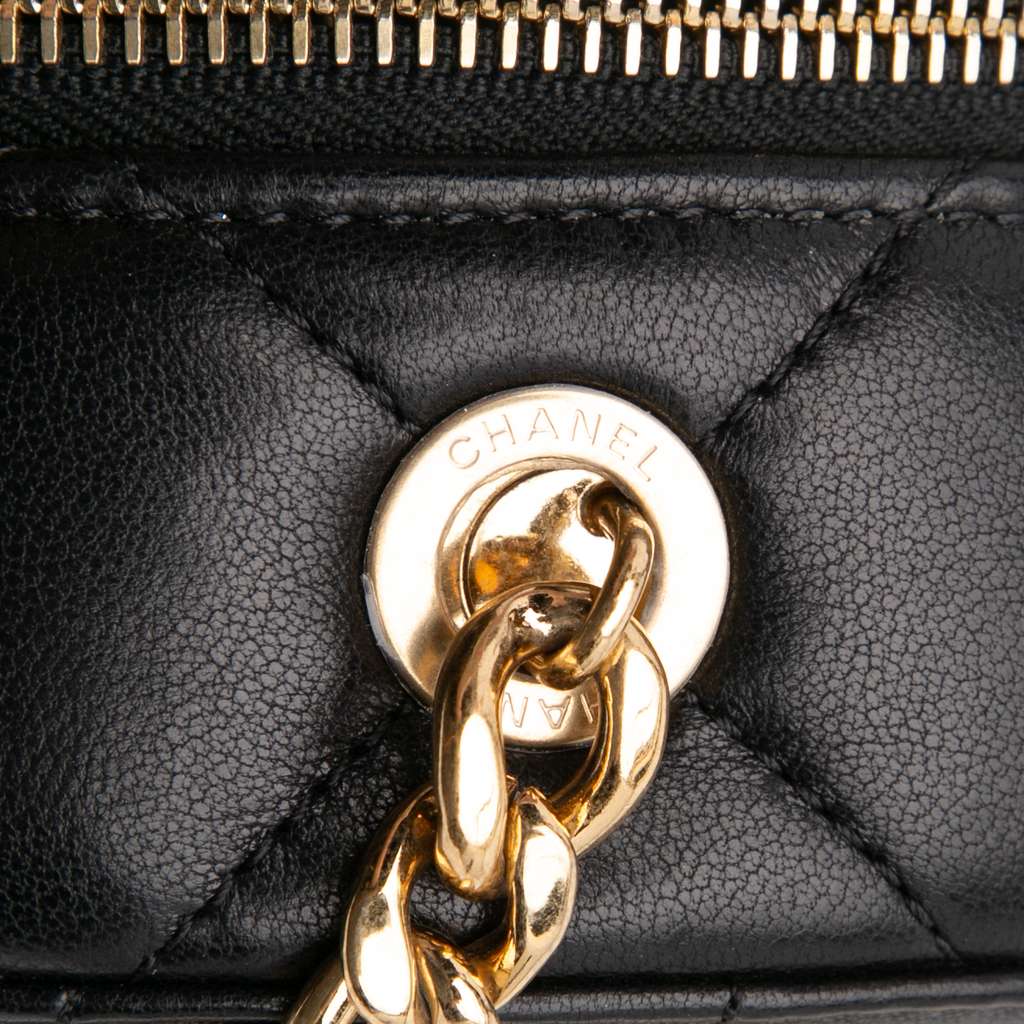 Chanel Quilted Lambskin Oval Logo Chain Top Handle Round Clutch on Chain - Image 11