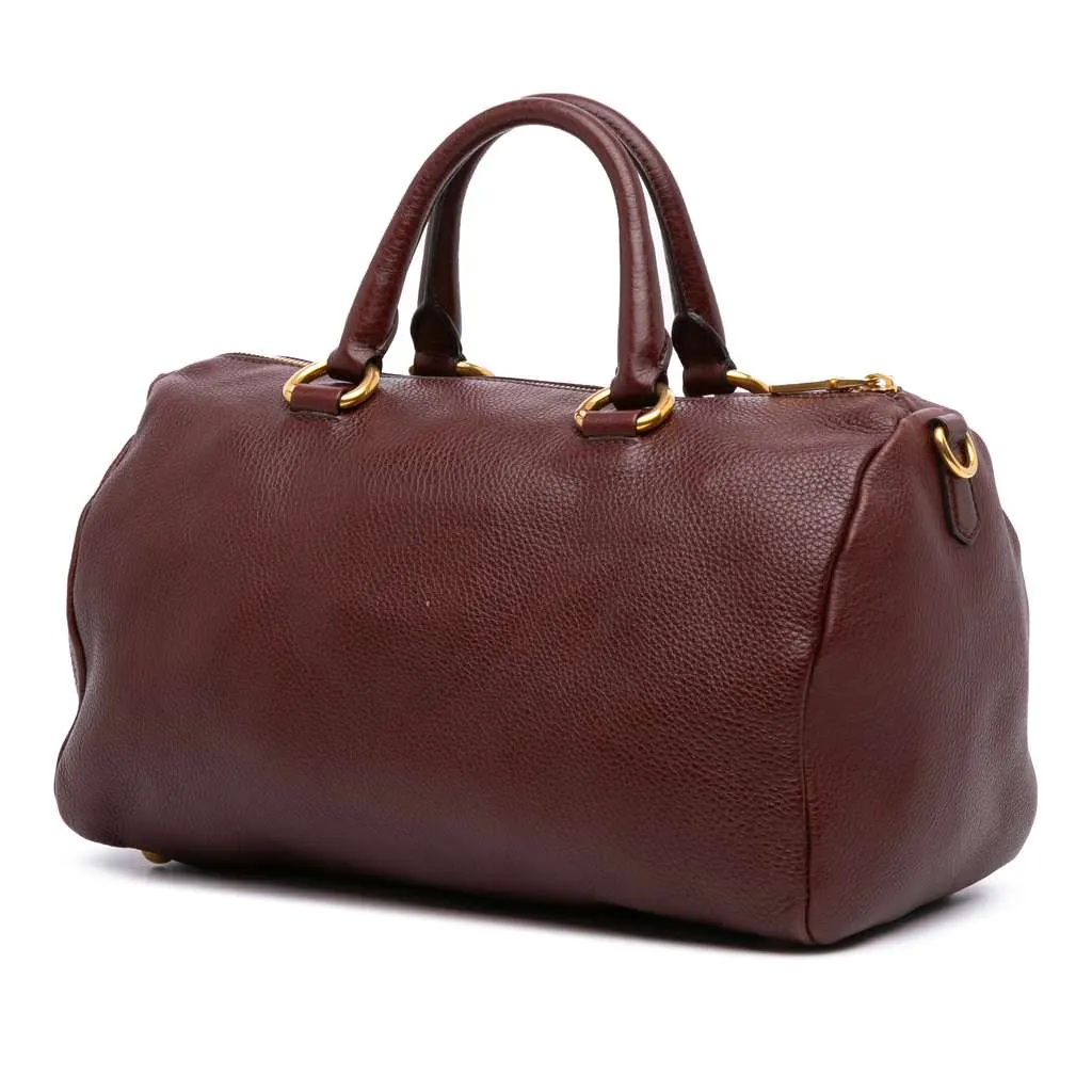 Prada Vitello Daino Zip Top Satchel Red Leather Good - Back View
