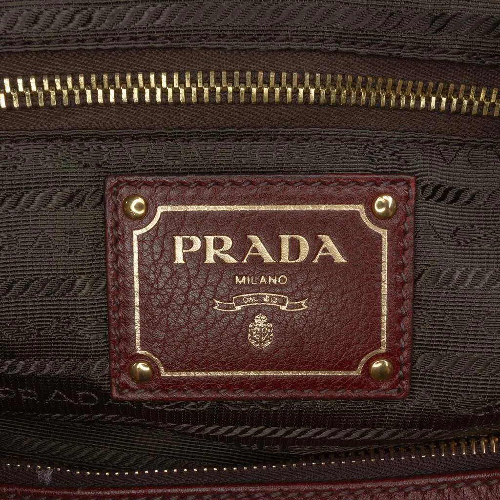 Prada Vitello Daino Zip Top Satchel Red Leather Good - Box View