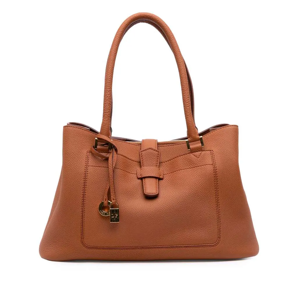 Loro Piana Grained Calfskin Bellevue Odessa Tote Brown Leather Good - Front View