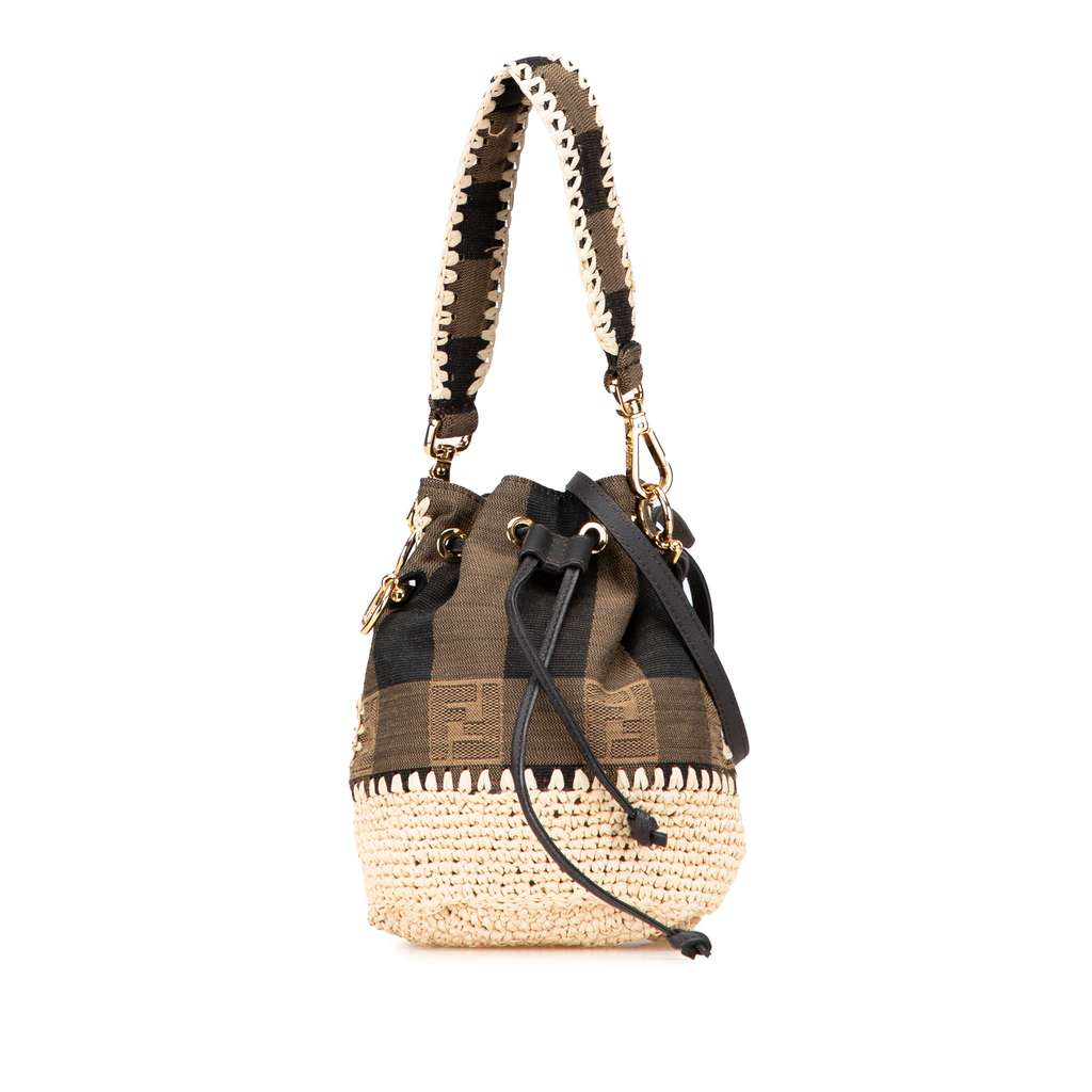 Fendi Zucca Pequin Jaquard and Straw Mon Tresor Bucket Bag