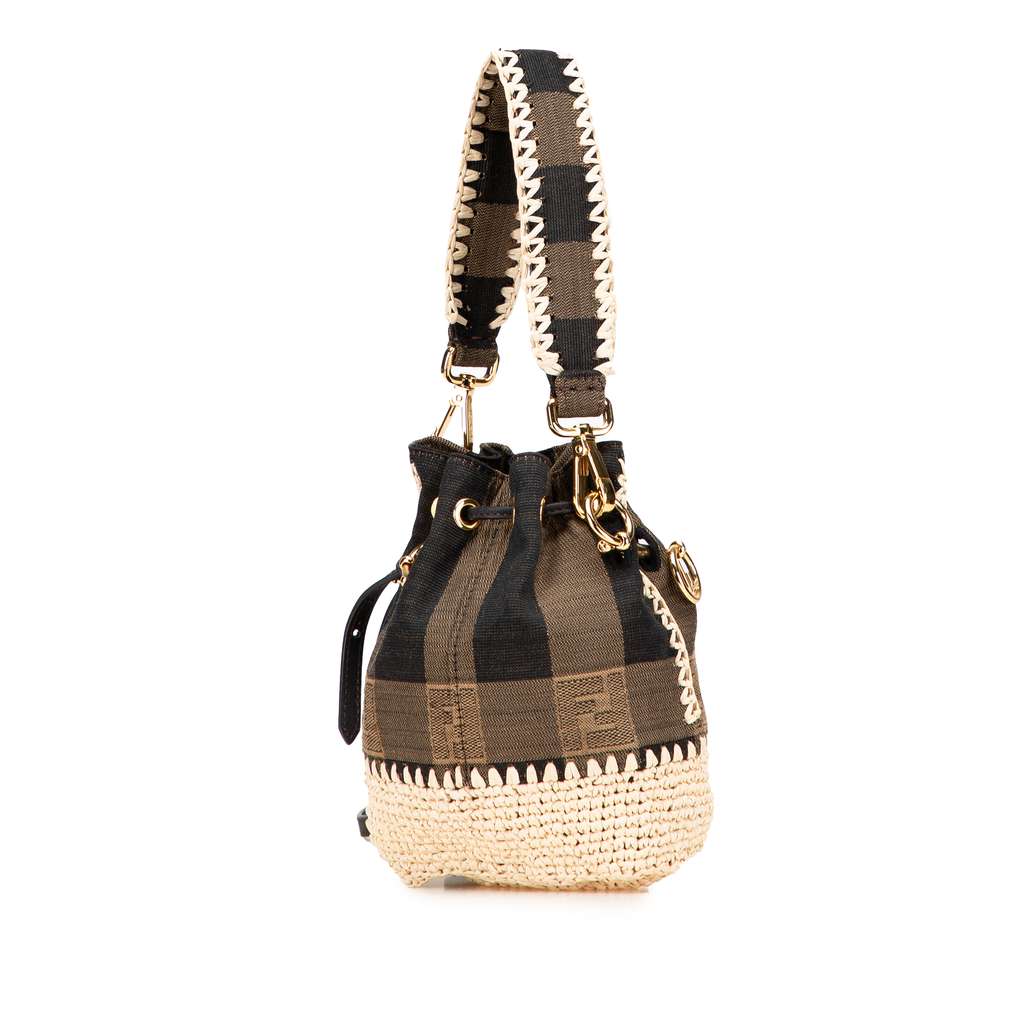 Fendi Zucca Pequin Jaquard and Straw Mon Tresor Bucket Bag - Back view
