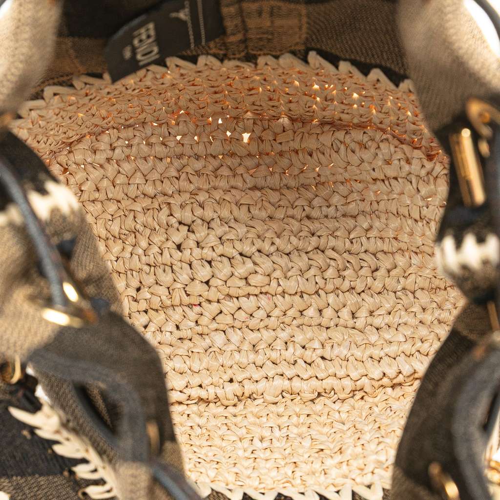 Fendi Zucca Pequin Jaquard and Straw Mon Tresor Bucket Bag - 4