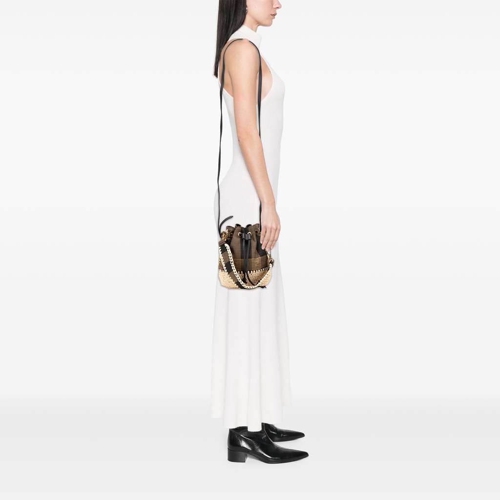 Fendi Zucca Pequin Jaquard and Straw Mon Tresor Bucket Bag - Image 12