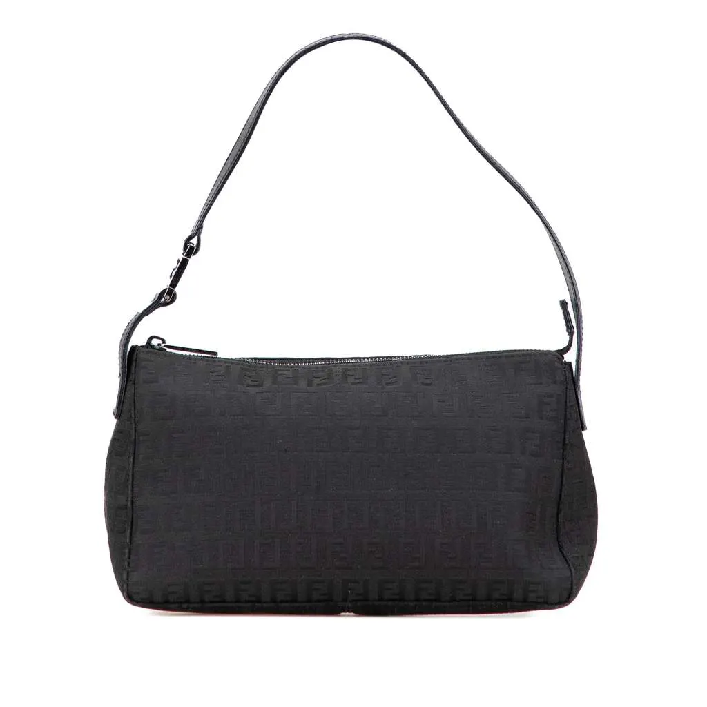 Fendi Zucchino Canvas Shoulder Bag Black Canvas Good - Front View