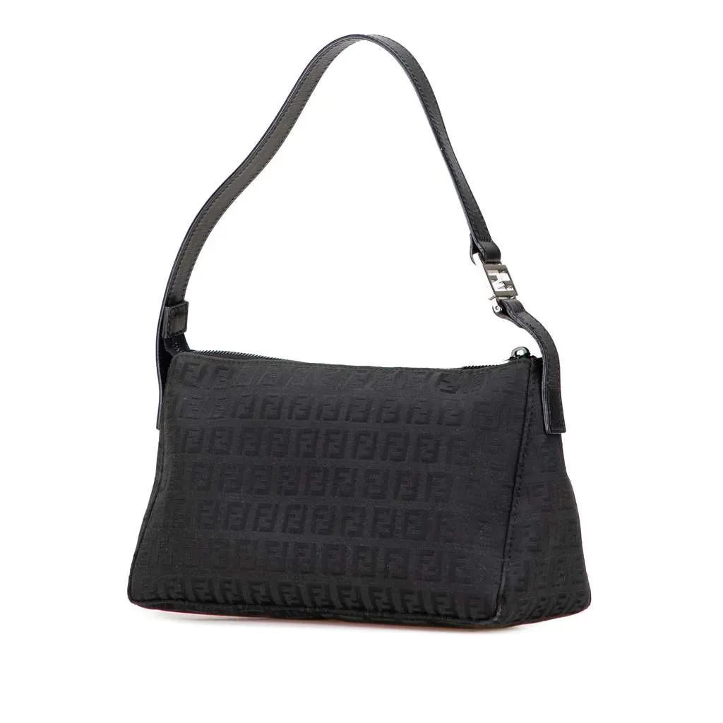 Fendi Zucchino Canvas Shoulder Bag Black Canvas Good - Back View
