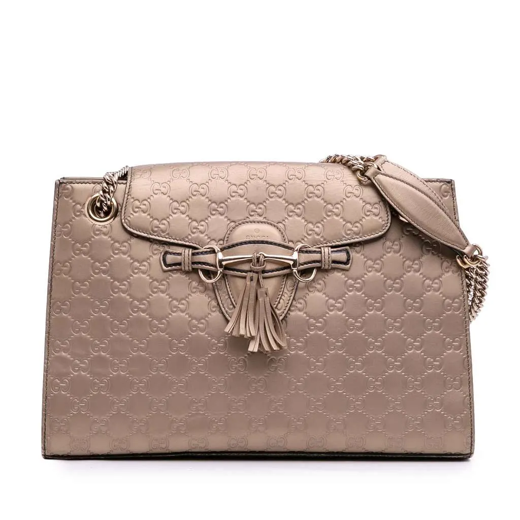 Gucci Large Guccissima Emily Shoulder Bag Gold Leather Good - Front View