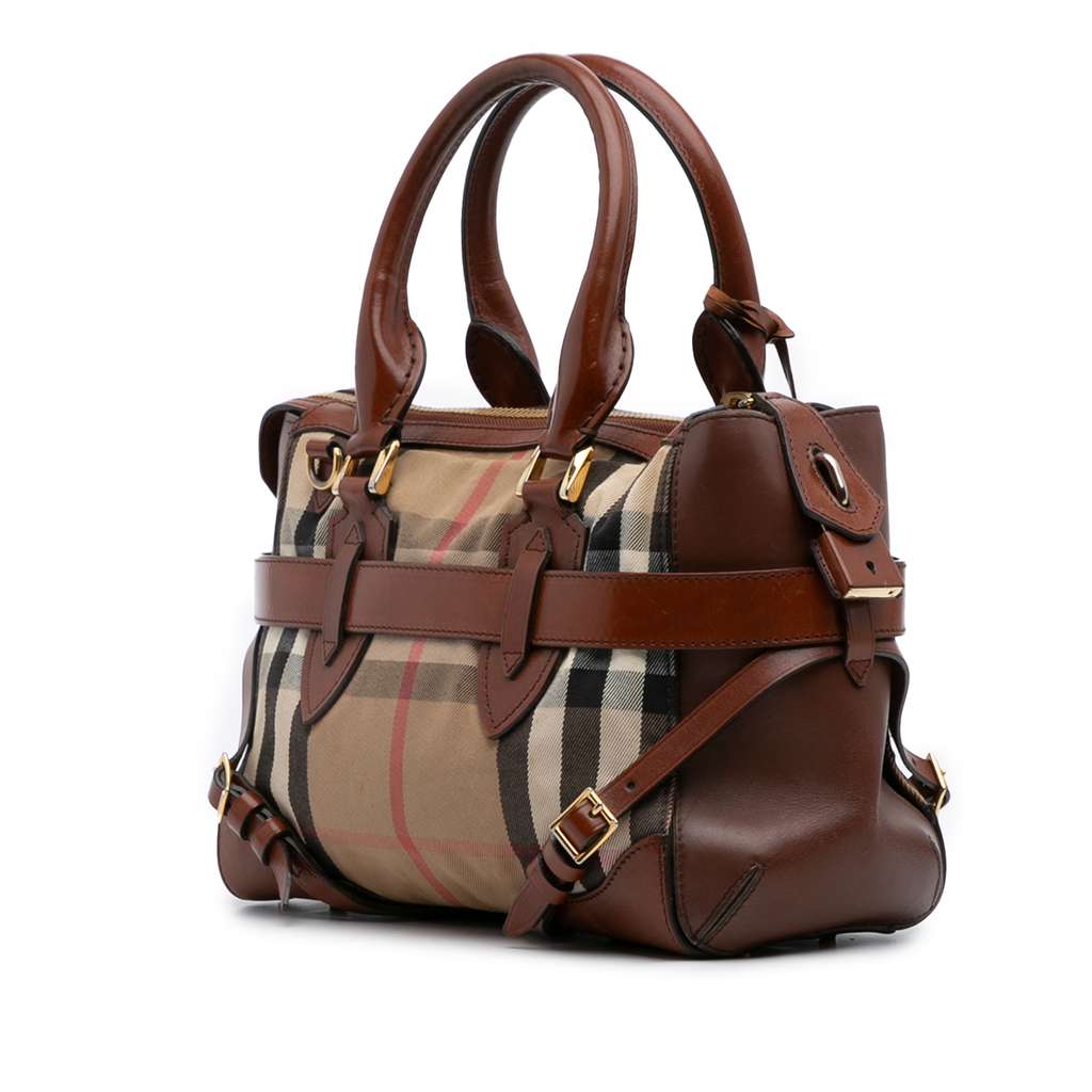 Burberry Small House Check Canvas Bridle Gladstone Satchel - Back view