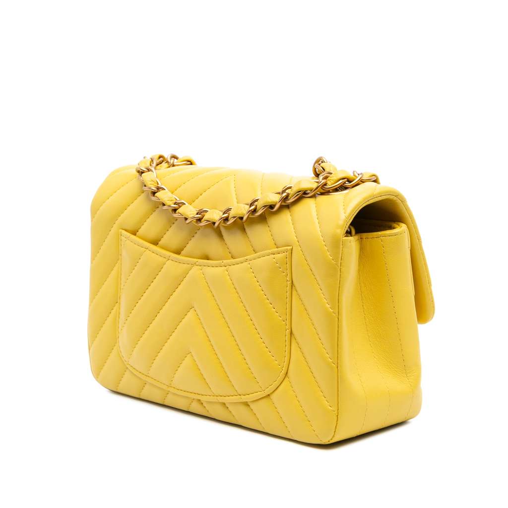 Chanel Mini Rectangular Classic Chevron Lambskin Single Flap - Back view