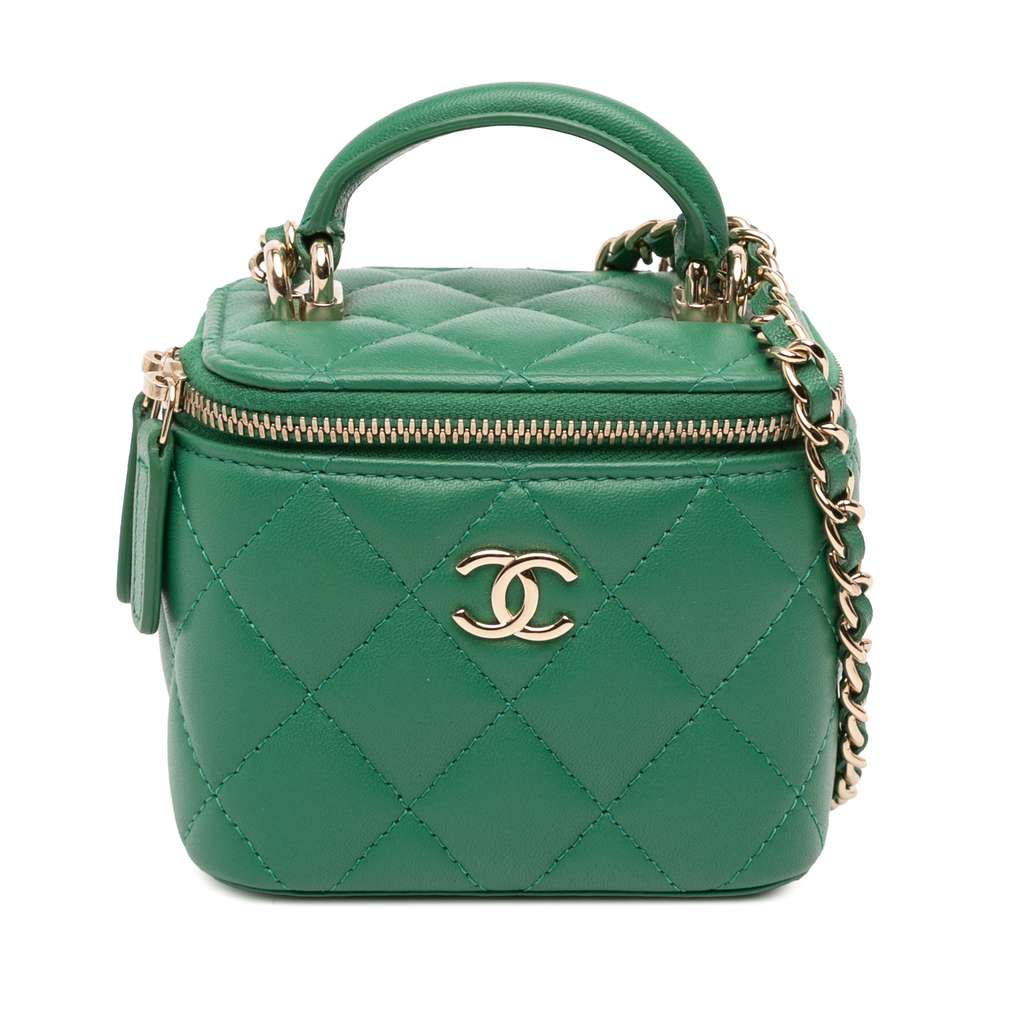 Chanel Mini CC Quilted Lambskin Top Handle Vanity Case With Chain