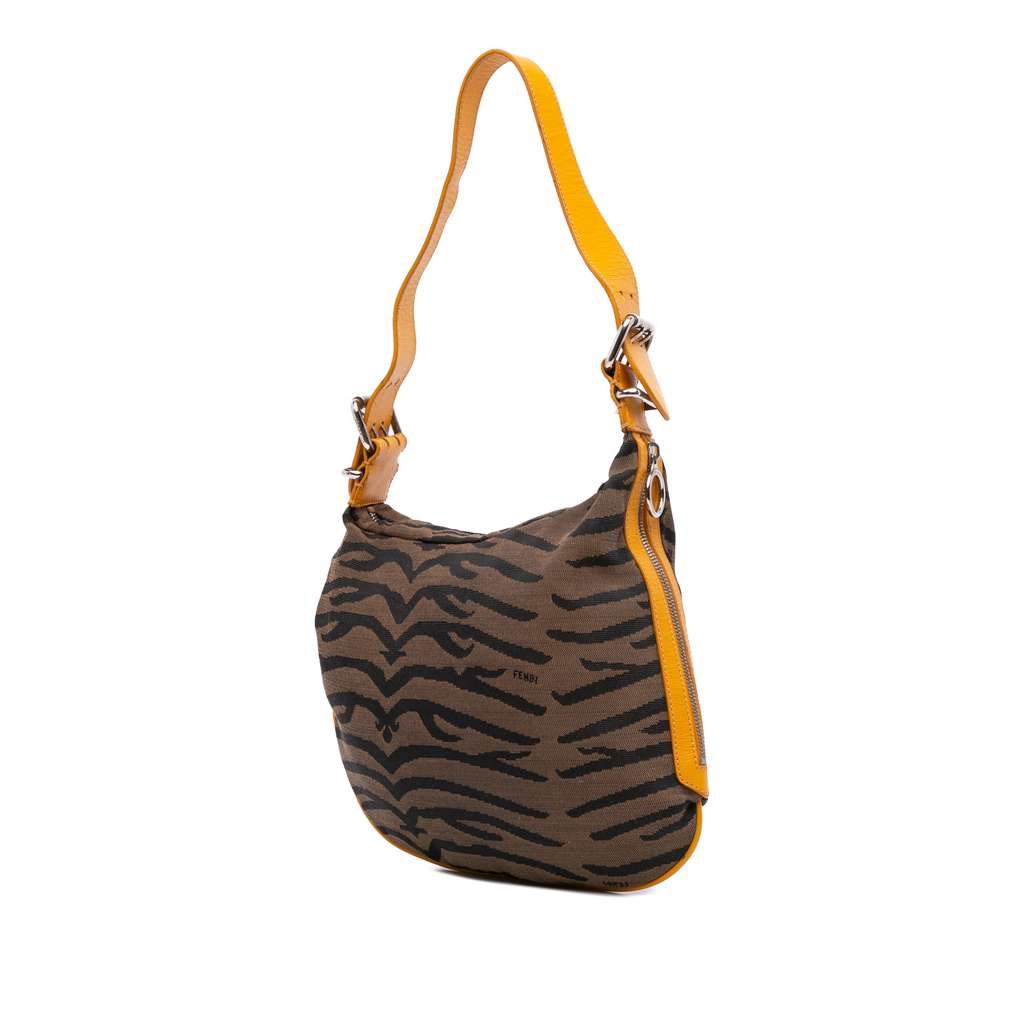 Fendi Small Zebra Print Canvas Oyster Hobo - Back view
