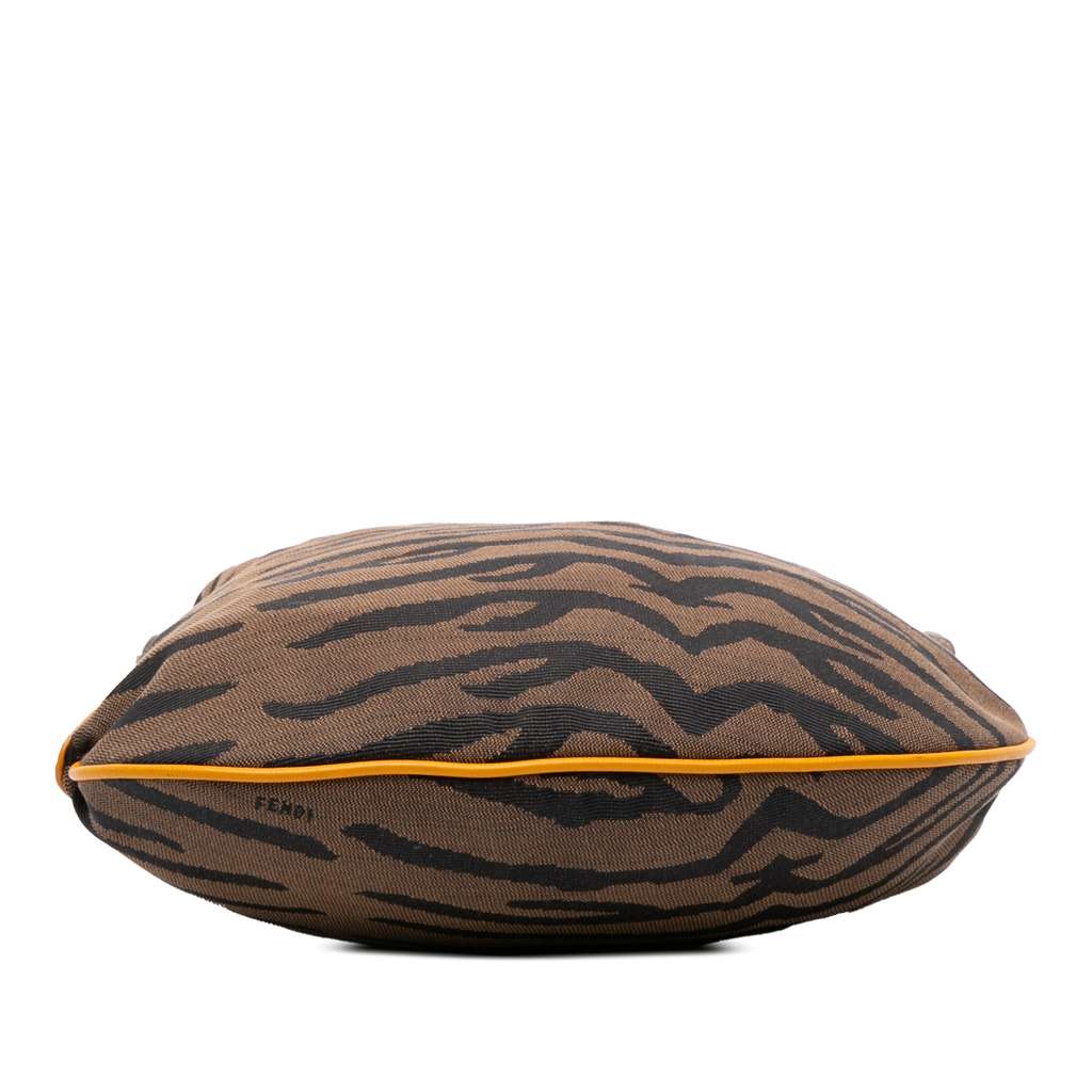 Fendi Small Zebra Print Canvas Oyster Hobo - Image 6