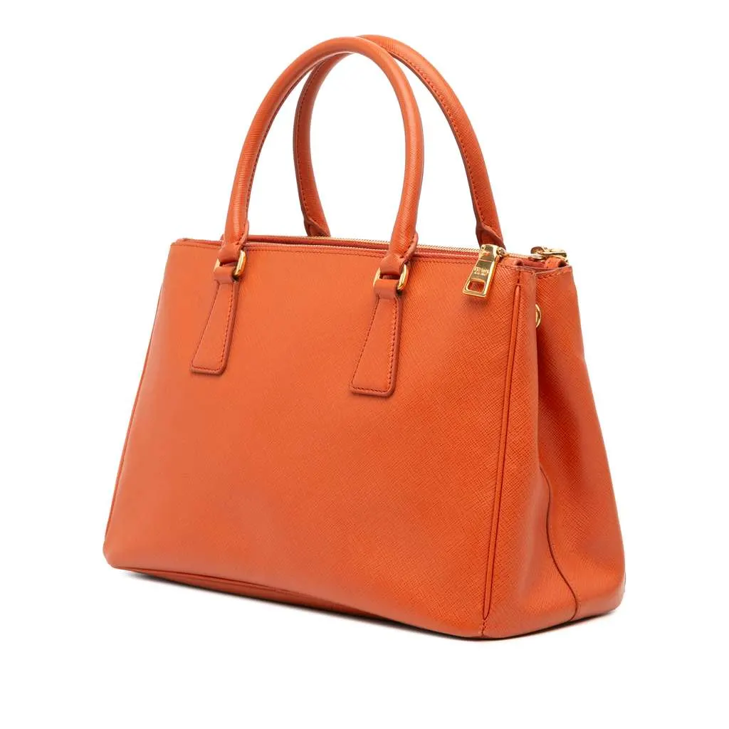 Prada Medium Saffiano Lux Galleria Double Zip Satchel Orange Leather Good - Back View