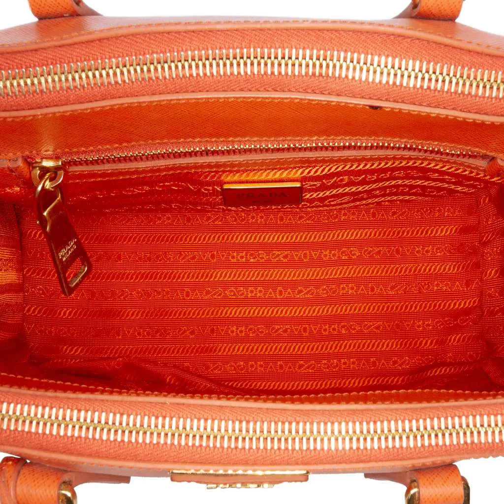 Prada Medium Saffiano Lux Galleria Double Zip Satchel Orange Leather Good - Model View
