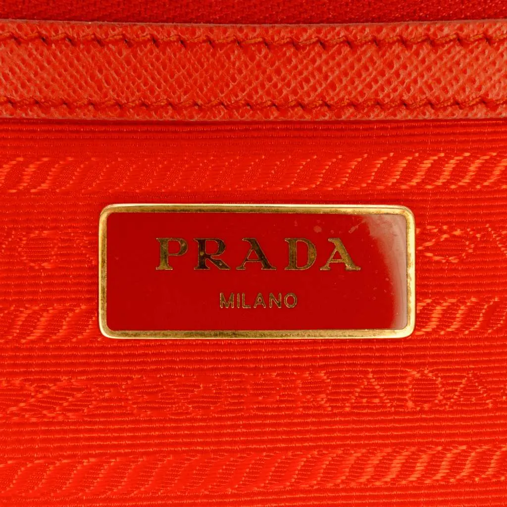 Prada Medium Saffiano Lux Galleria Double Zip Satchel Orange Leather Good - Box View
