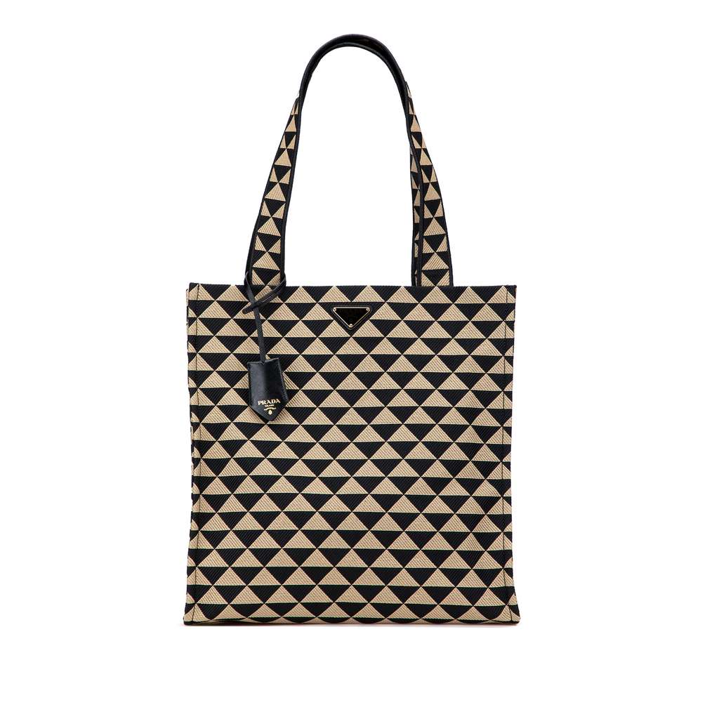 Prada Embroidered Canvas Triangolo Symbole Shopping Tote