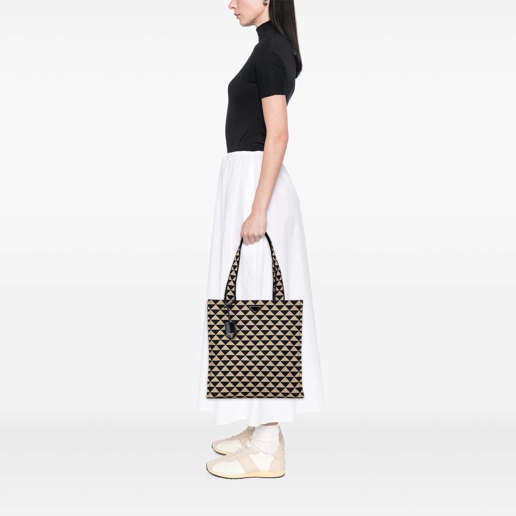 Prada Embroidered Canvas Triangolo Symbole Shopping Tote - Image 12