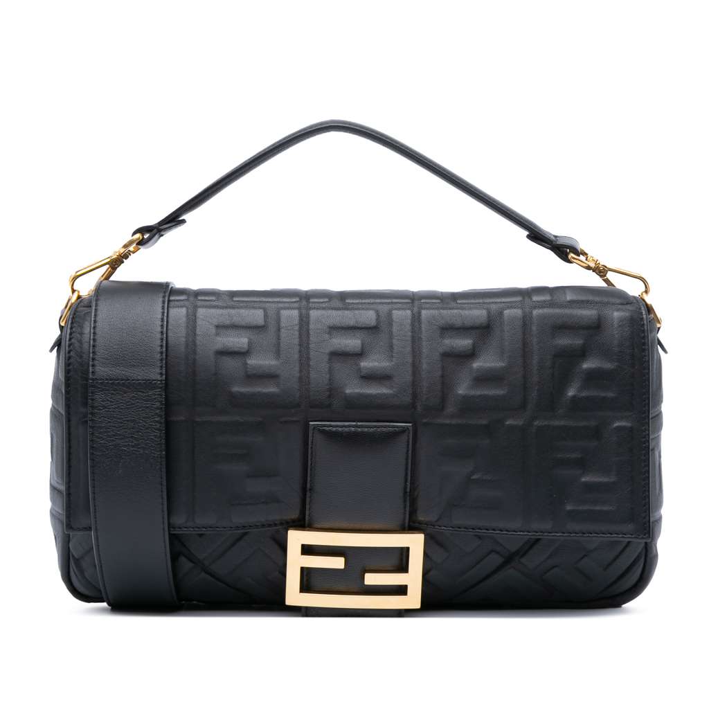 Fendi Large Zucca Embossed Leather Baguette Satchel