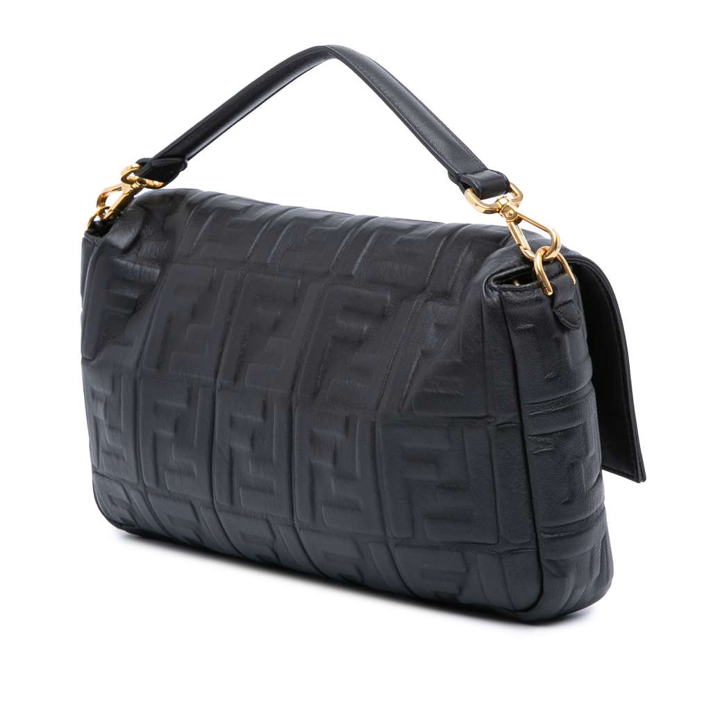 Fendi Large Zucca Embossed Leather Baguette Satchel - Back view
