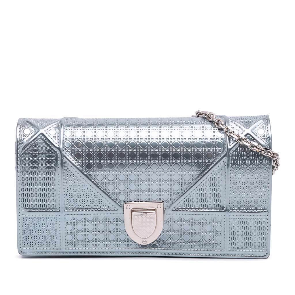 Dior Metallic Patent Microcannage Diorama Wallet on Chain