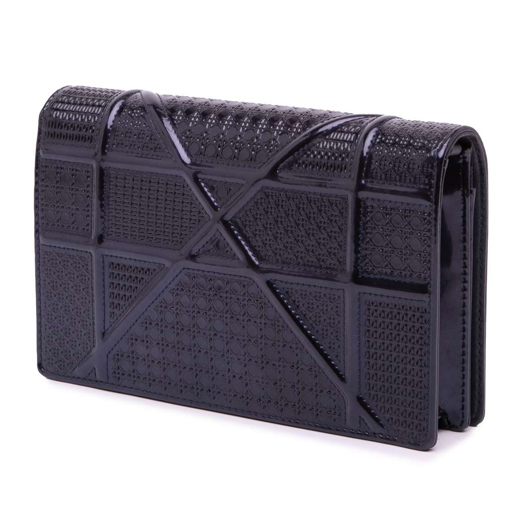 Dior Patent Microcannage Diorama Wallet on Chain - Back view