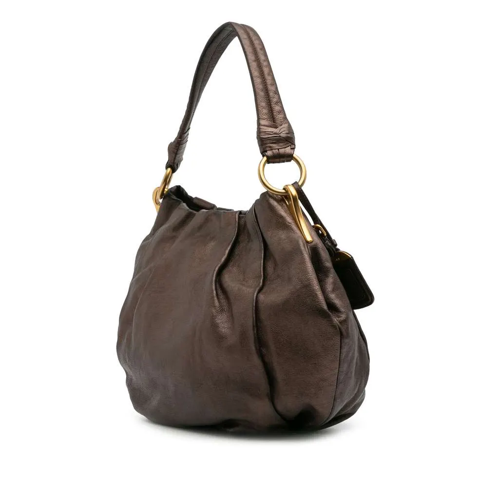 Prada Glace Mordore Hobo Brown Leather Good - Back View