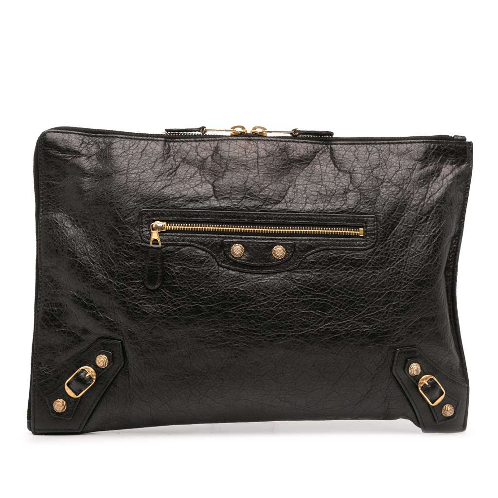 Balenciaga Lambskin Motocross Giant 12 Zip Around Flat Clutch