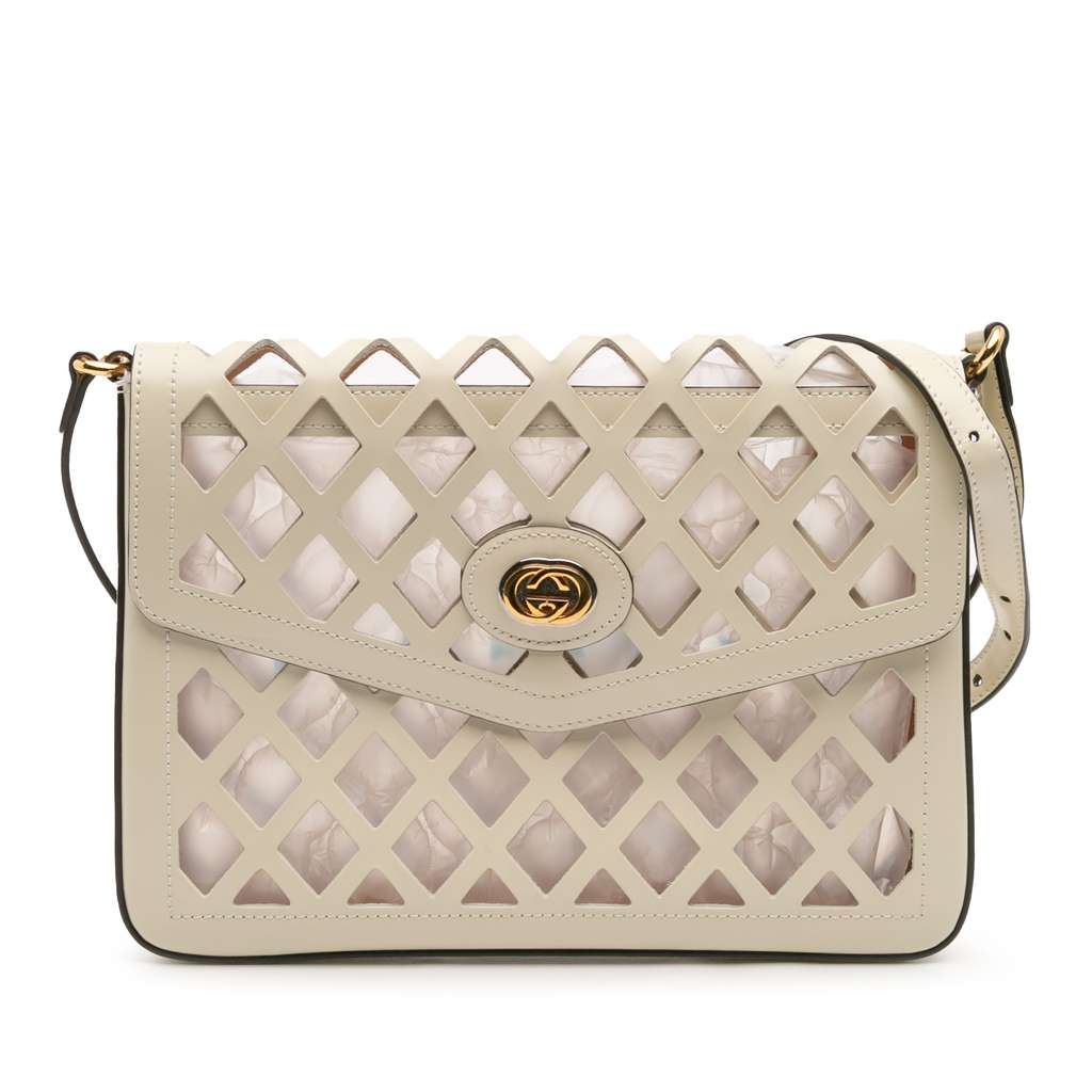 Gucci Medium Cutout Leather and Flora Canvas Traforata Flap Crossbody