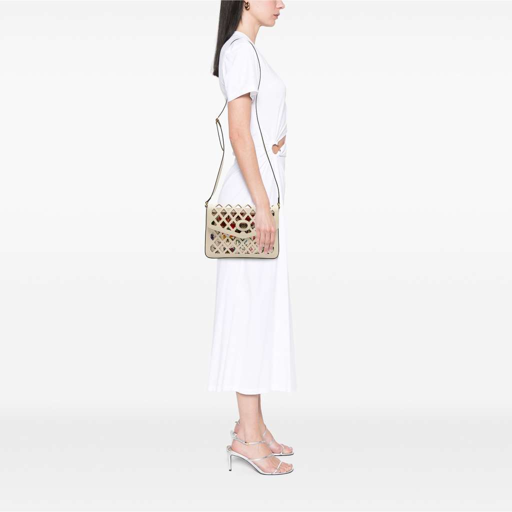 Gucci Medium Cutout Leather and Flora Canvas Traforata Flap Crossbody - Image 15
