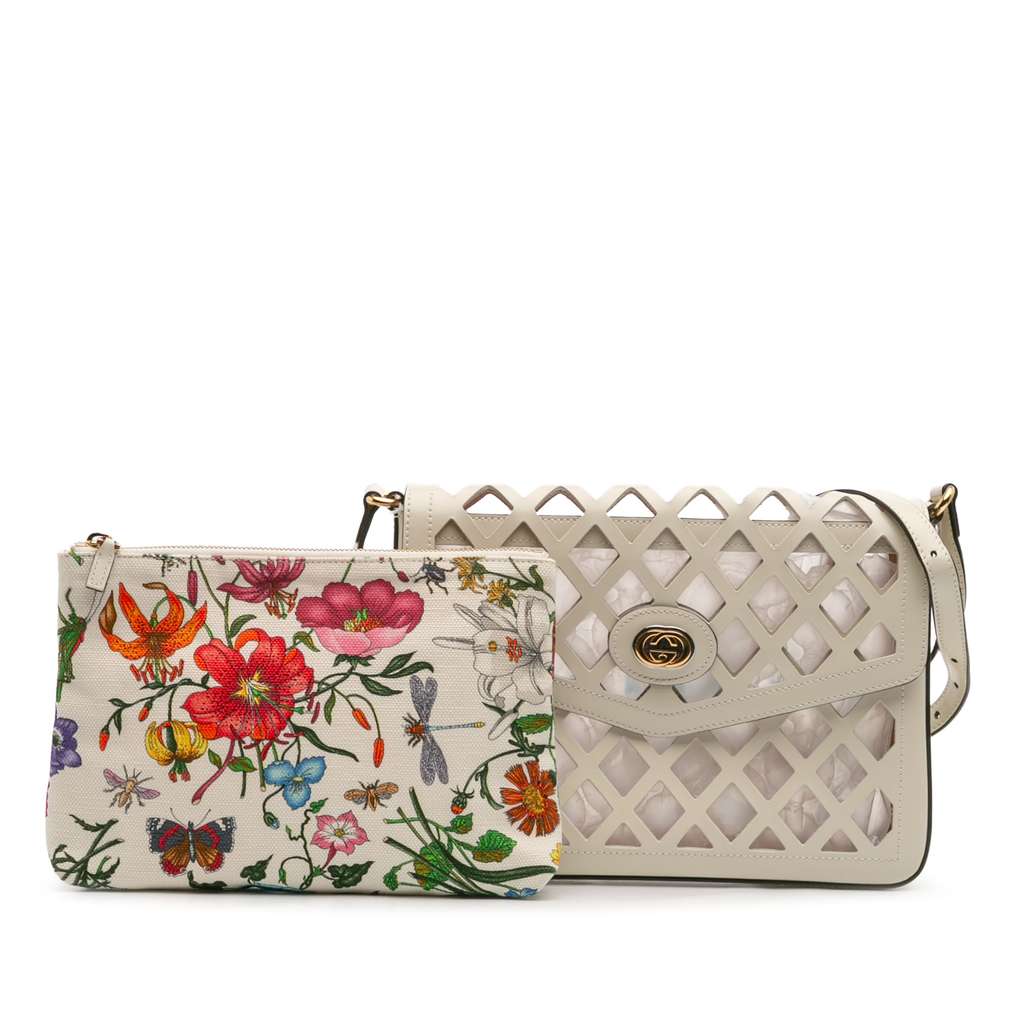 Gucci Medium Cutout Leather and Flora Canvas Traforata Flap Crossbody - Image 16