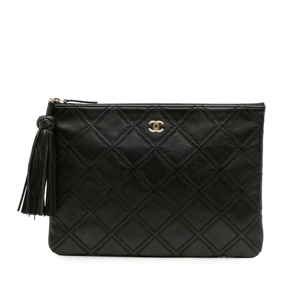 Chanel Medium Quilted Lambskin Double Stitch Tassel O Case Clutch