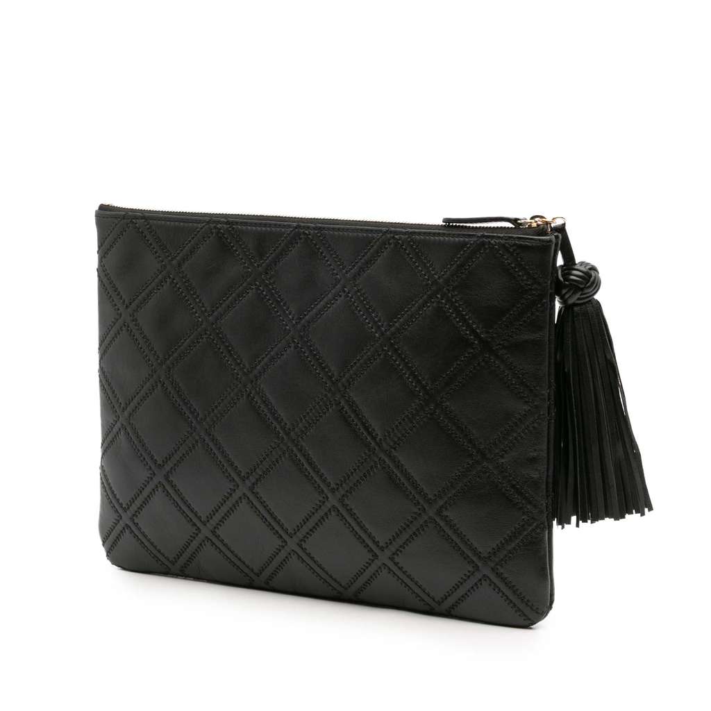 Chanel Medium Quilted Lambskin Double Stitch Tassel O Case Clutch - Back view