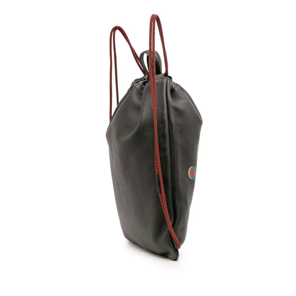 Gucci Leather Logo Drawstring Backpack Black Leather Good - Back View