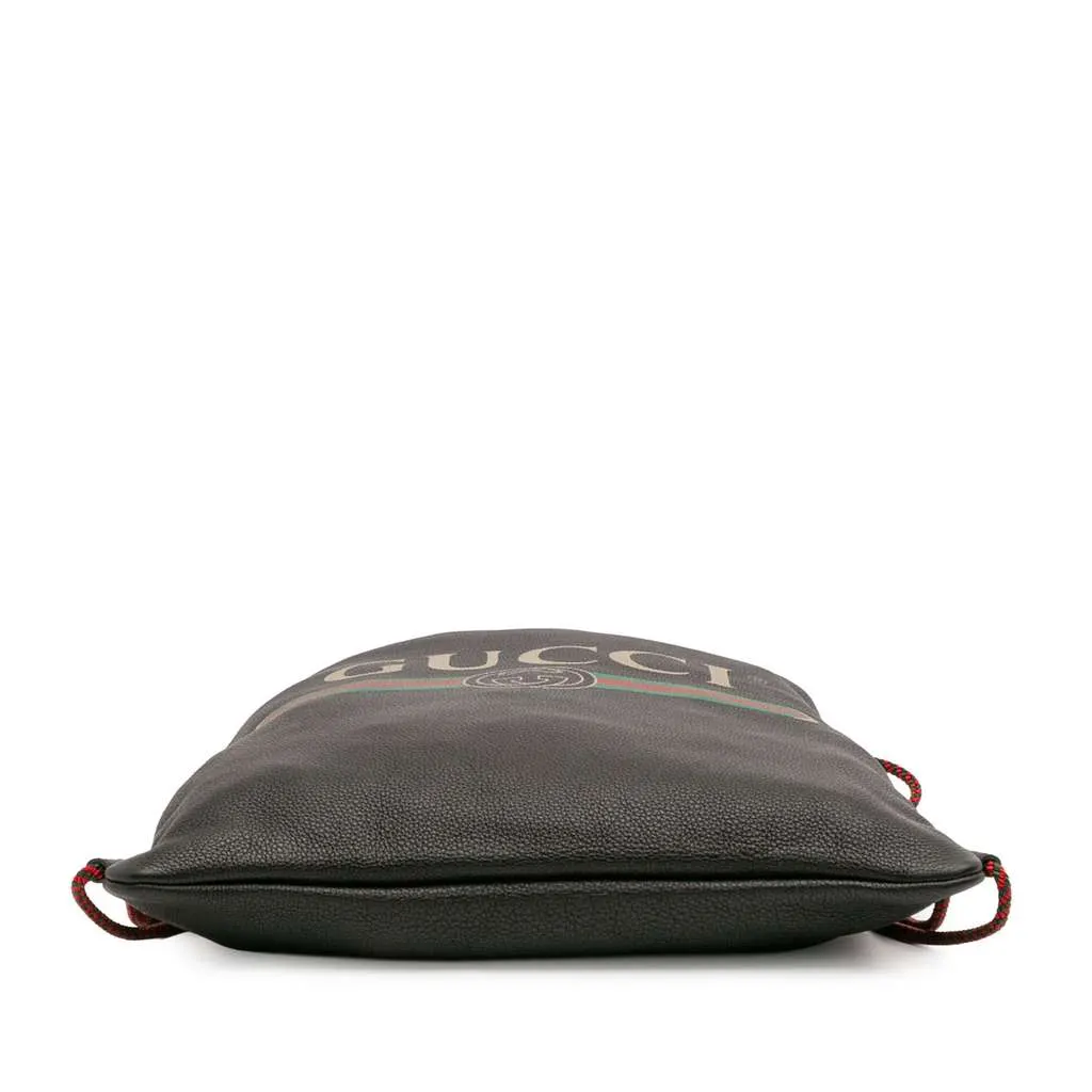 Gucci Leather Logo Drawstring Backpack Black Leather Good - Inside View