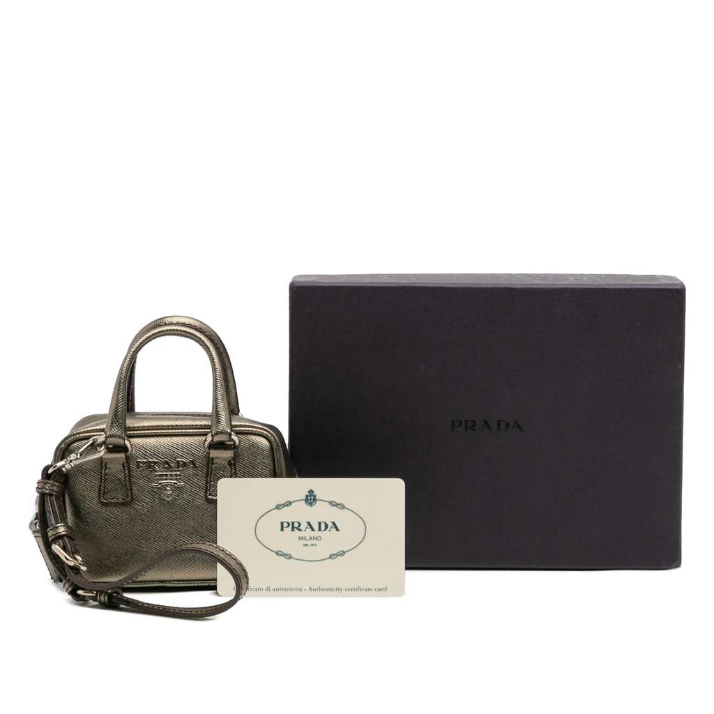 Prada Mini Metallic Saffiano Top Handle Bag Charm - Image 14