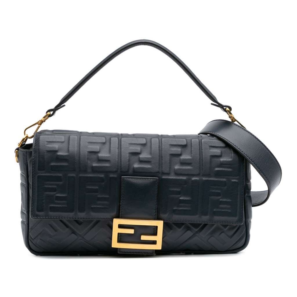 Fendi Large Zucca Embossed Leather Baguette Satchel