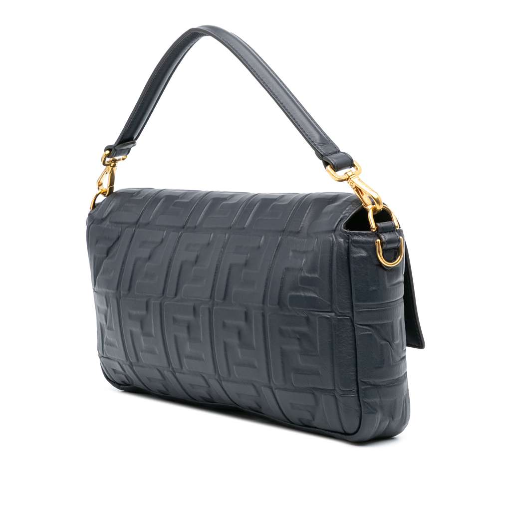 Fendi Large Zucca Embossed Leather Baguette Satchel - Back view