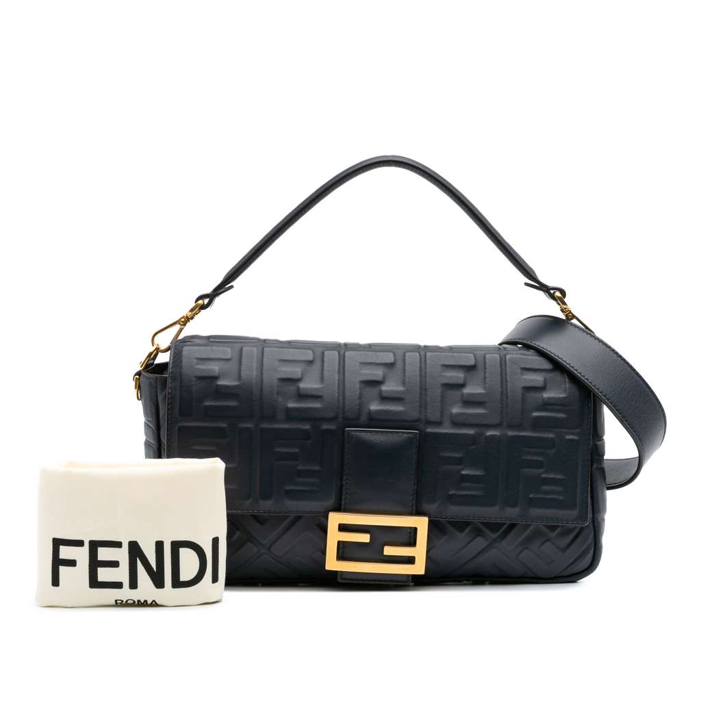 Fendi Large Zucca Embossed Leather Baguette Satchel - Image 13