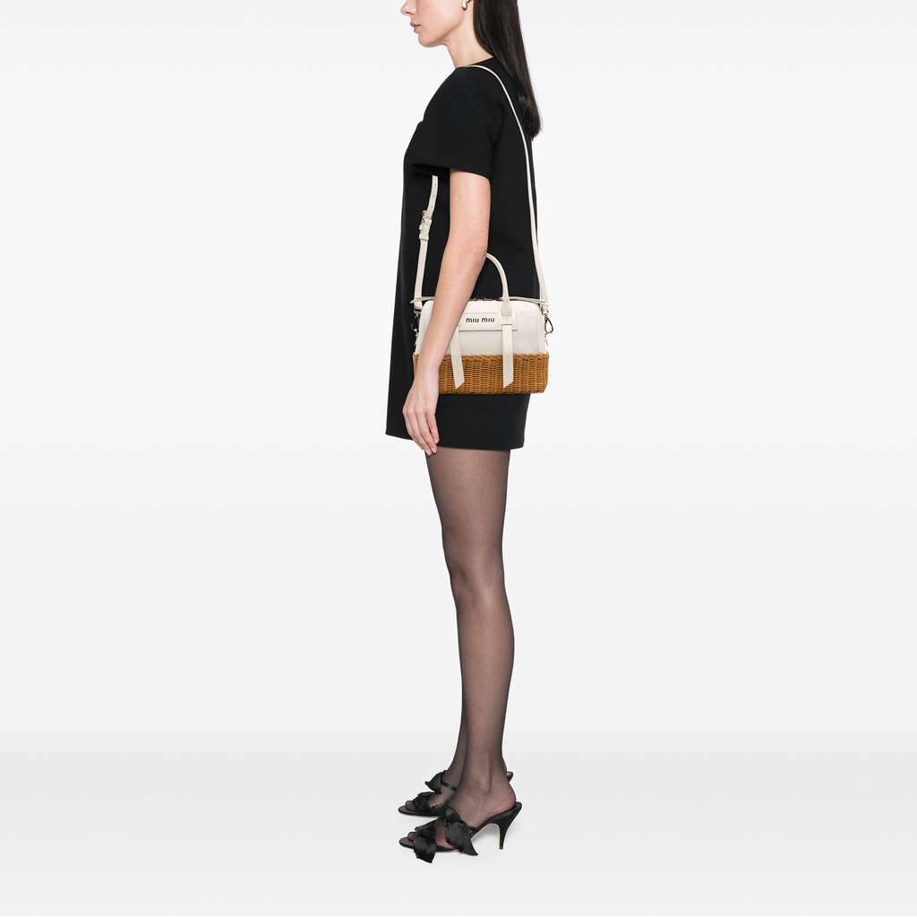 Miu Miu Wicker Trimmed Leather Top Handle Bag - Image 14