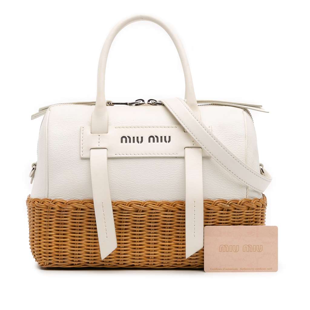 Miu Miu Wicker Trimmed Leather Top Handle Bag - Image 15