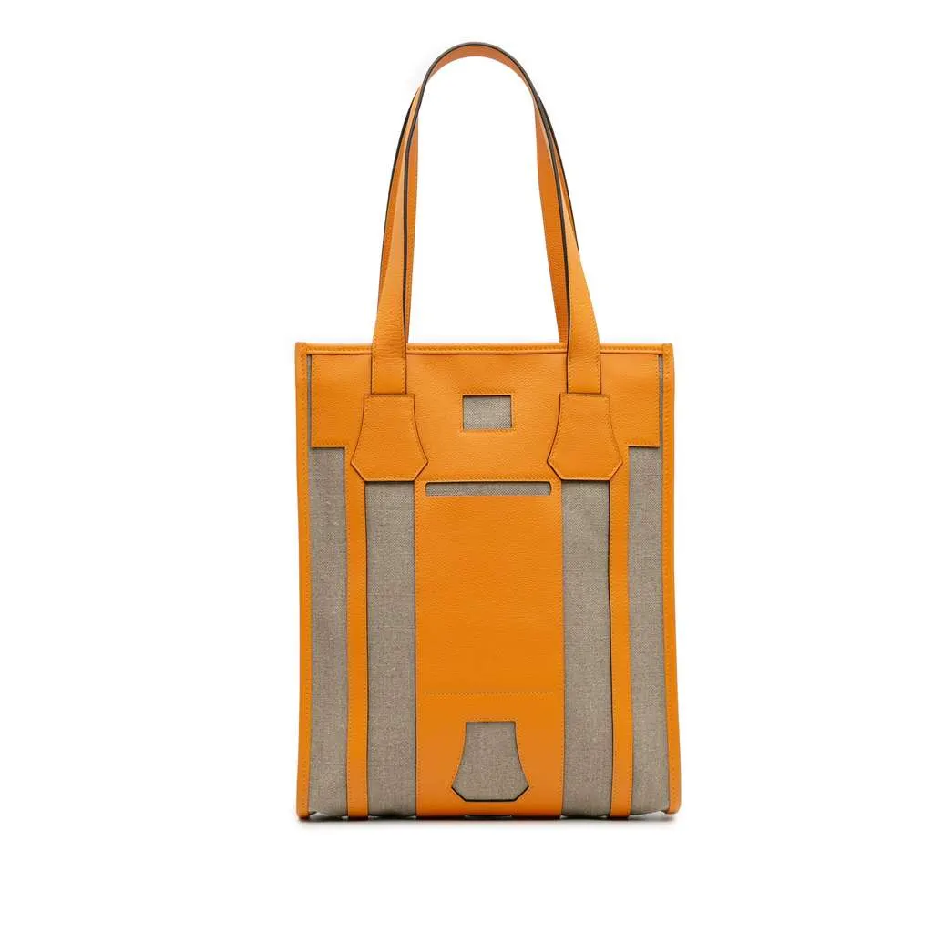 Hermès Evergrain and Toile Petit H Bell Tote Yellow Leather Very good - Front View