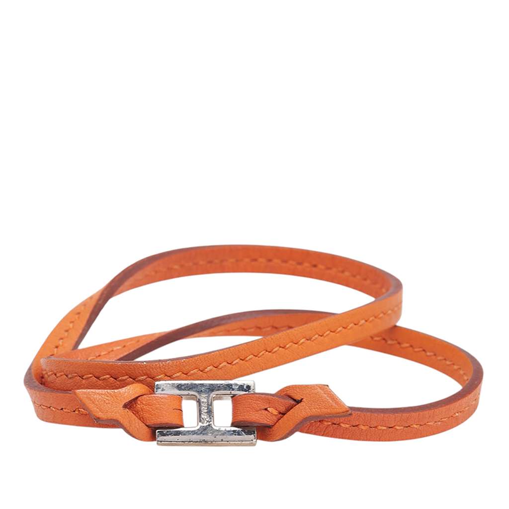 Hermès Leather H Logo Double Tour Bracelet