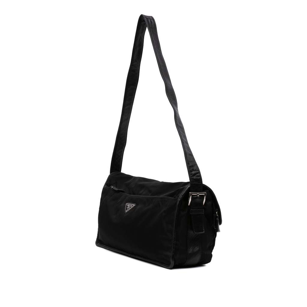 Prada Tessuto and Nappa Double Buckle Messenger Bag - 2