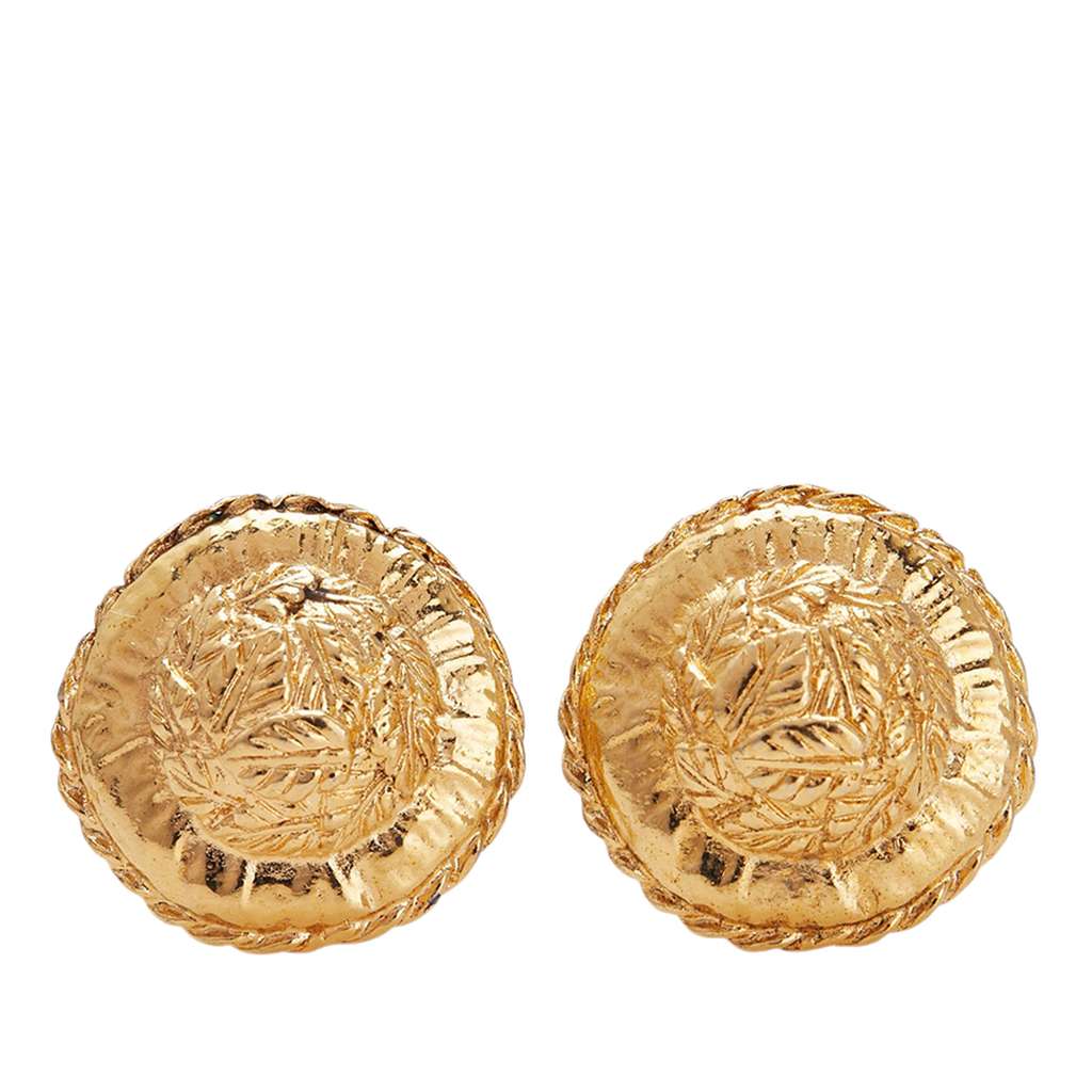 Chanel Gold Plated Leaves Round Clip On Earrings