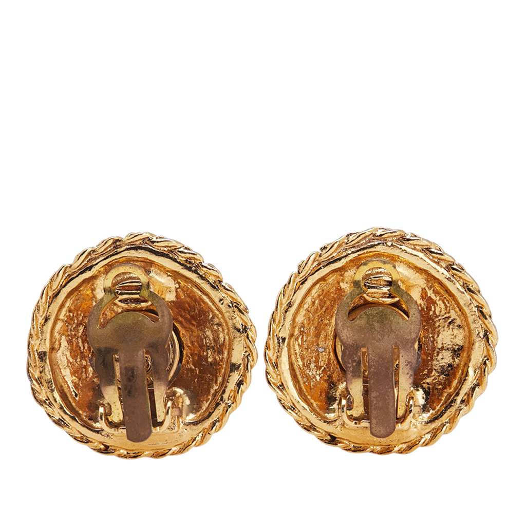 Chanel Gold Plated Leaves Round Clip On Earrings - Back view