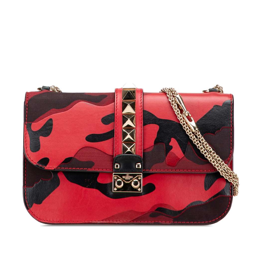 Valentino Medium Nappa and Canvas Camouflage Rockstud Glam Lock Crossbody