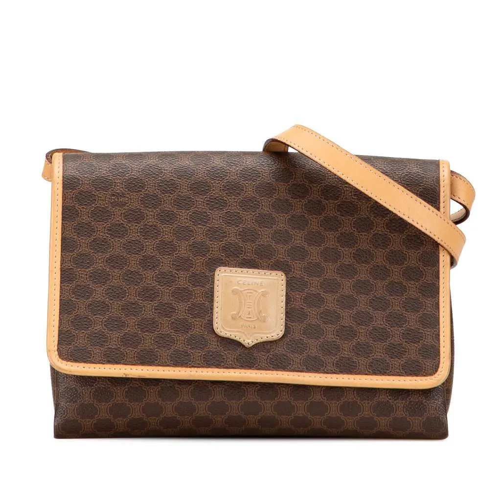 Celine Macadam Coated Canvas Crossbody Brown Canvas Good - Front View