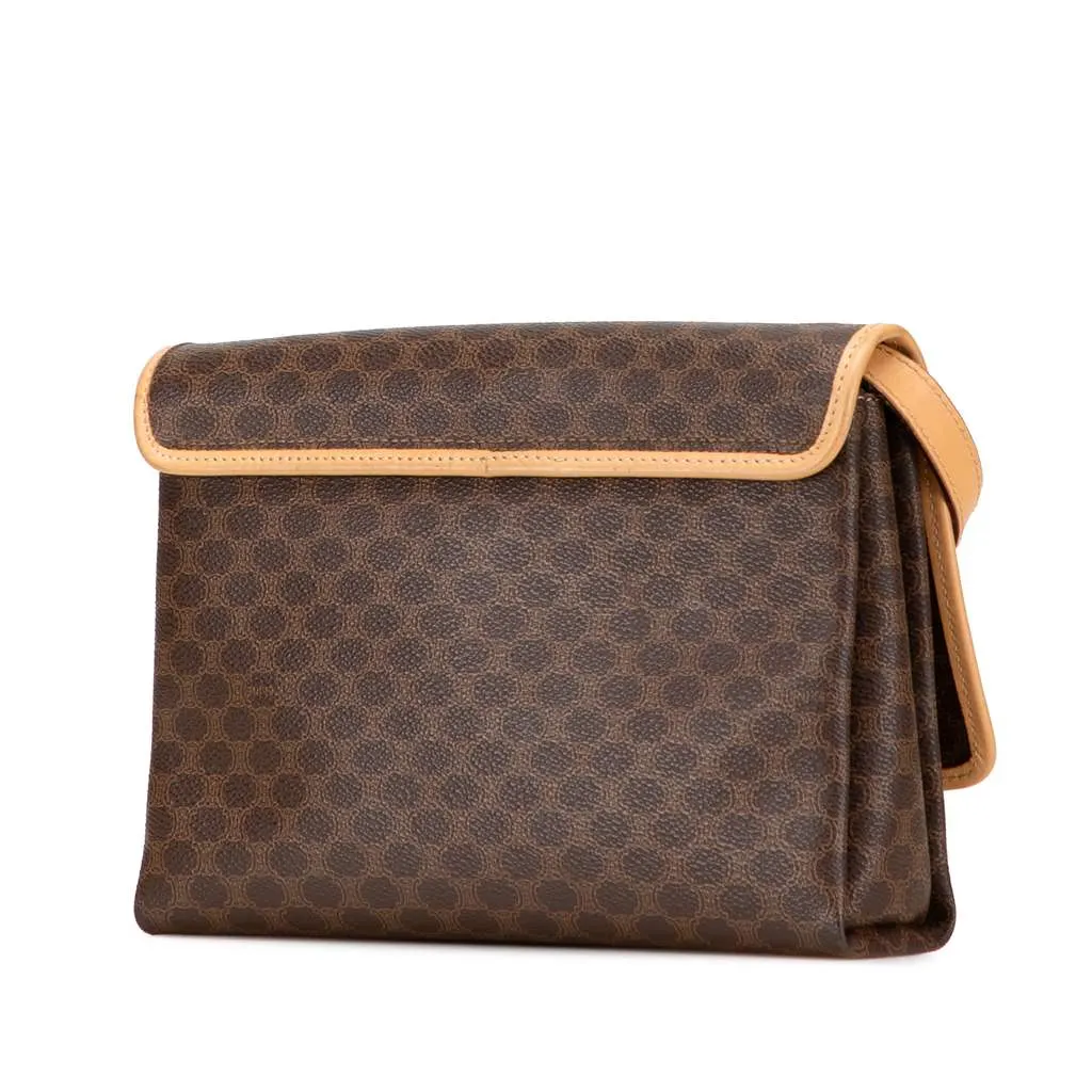 Celine Macadam Coated Canvas Crossbody Brown Canvas Good - Back View