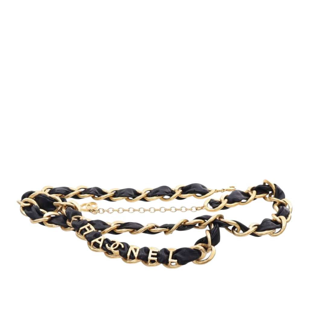 Chanel CC Gold Plated Leather Woven Logo Layered Chain Belt
