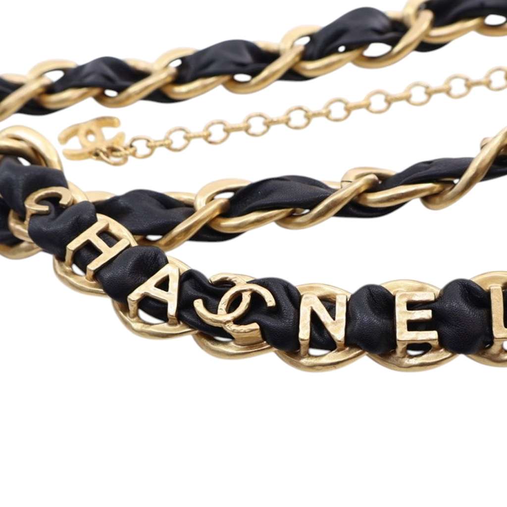 Chanel CC Gold Plated Leather Woven Logo Layered Chain Belt - 4